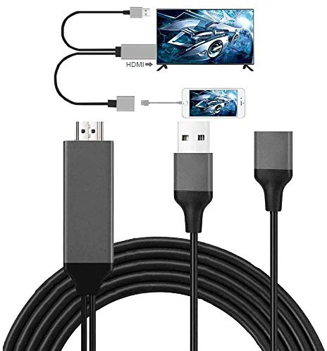 SAYESON HDMI Cables Adapter USB to HDTV Cable, Wire Dongle USB Male + USB Female to HDMI Male 1080P HDTV Mirroring Cable Compatible with iPhone/iPad/S9/S8/Note 8 and More Steaming Sharing (Black)