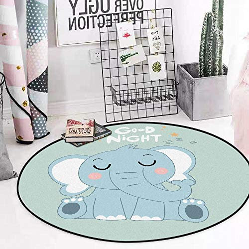 Outdoor-QJ Kinderteppich Spielteppich Kinderzimmerteppich Runder Karikatur niedlicher Kleiner Blauer Elefant für Wohnzimmer, Schlafzimmer, Kinderzimmer, Babyzimmer 1 60CM