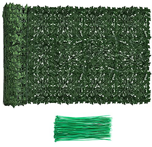 Faux Efeu Zaun Sichtschutz Outdoor Erweiterbar Künstliche Grünpflanzen Rolle Fake Hecke Wand Terrasse Grün Kunststoff Blatt Pflanze Rebe Gras Paneele Torabdeckung für Garten Hof Balkon (118 x 100 cm)