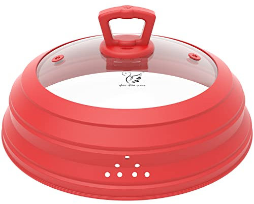 Microwave Splatter Cover Vented Glass Splatter Guard Lid with Collapsible Silicone for Food as Pot Cover 11.8 inch Large Plate for 6 7 8 9 10 11 inch Plate Bowl