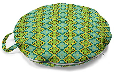 ABAKUHAUS Ethnisch Rundes Bodenkissen mit Griff, Marokkanische Quatrefoil Muster, dekoratives Kissen für Wohnzimmer & Schlafsäle, 45 cm, Mehrfarbig
