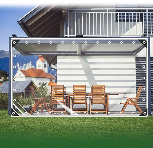FoundGo Transparent tarpaulin with eyelets 420 g/m² PVC Customizable Within 10x10m, rope and cable ties, weatherproof tarpaulin for rain protection for garden furniture plants greenhouse