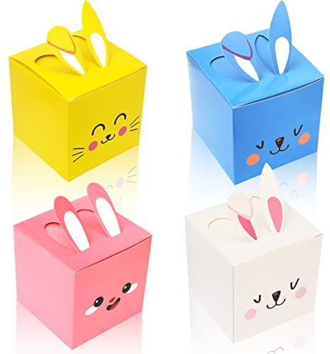 DPKOW 12pcs Pasqua Regalo Scatole con Coniglio Orecchie, Carta Pasqua Uovo Cioccolato Caramelle Scatole Sacchetti, Bambini Bomboniere Scatole per Pasqua Festa attività Gioco Compleanno