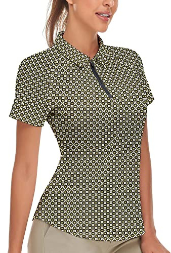 Soneven Damen Golf Poloshirt Leichtes Sportshirt Tailliert Karierte Bluse UPF 50+ Kurzarm 1/4 Reißverschluss Schnelltrocknend für Golf Tennis