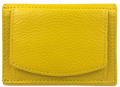 Mini Geldbörse Damen, Reise Portemonnaie klein viele Fächer, Leder gelb, RFID Blocker, Münzfach groß | Geldbeutel Damengeldbörse Damenportemonnaie Damengeldbeutel Damenportmonee Geldtasche Slim Wallet