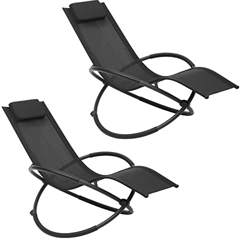WOLTU Set med 2 gungbågar utomhus, vikbara relaxstolar med nackstöd och armstöd, svängbar för trädgård balkong terrass, svart