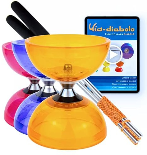 Juggle Dream Cyclone Quartz Diabolo Set – PRO Triplo Cuscinetto Diabolo ad con Bacchette in Alluminio e Video di Apprendimento Online, Giocattolo da Giocoleria (Arancio)
