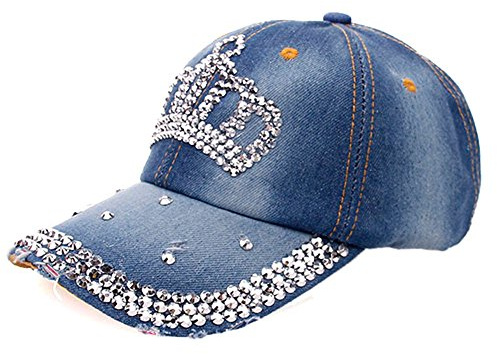 MILAX Baseballmütze Damen Mädchen Denim Blumen Diamant Baseball Cap Damen Mütze Jeans Kappe Basecap mit Glitzer