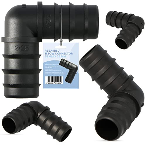 Conector de polietileno en L, 25 x 25 cm, ángulo de curva, riego de jardín, manguera de goteo, acoplamiento de manguera de agua, accesorio para manguera de goteo, manguera de perla, manguera de agua,