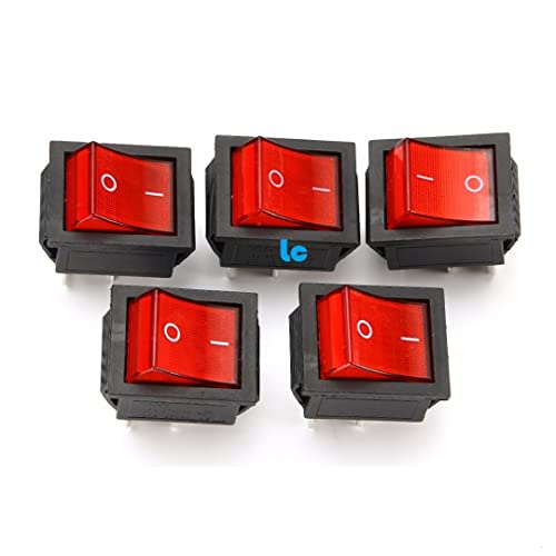 Interrupteur à bascule bipolaire - Lumineux - 16A / 250V - 20A / 125V - Touche rouge - Sachet de 5 unités