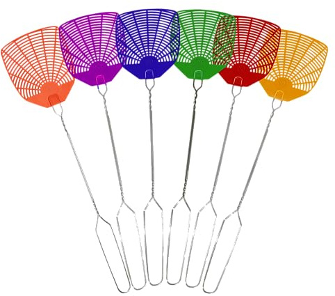 Supreme Bug & Fly Swatter - Paquete de 6 matamoscas con mango de metal trenzado, paquete de 6 matamoscas de varios colores, para interiores y exteriores, matamoscas