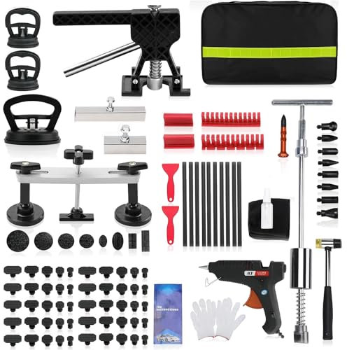 RVGIVE 100 PCS Car Paintless Dent Puller Repair Kit with Bridge Puller,Black Lifter,Slide Hammer T-bar Dent Puller,Glue Gun and Suction Cup,for Repairing Minor and Deep Dents in car.