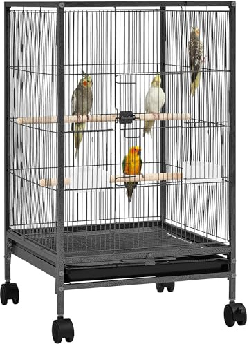 Yaheetech 35 inch Wrought Iron Bird Cage w/Play Open Top and Rolling Stand for Small Birds Like Parrots Conure Lovebird Cockatiel Lovebirds Budgies