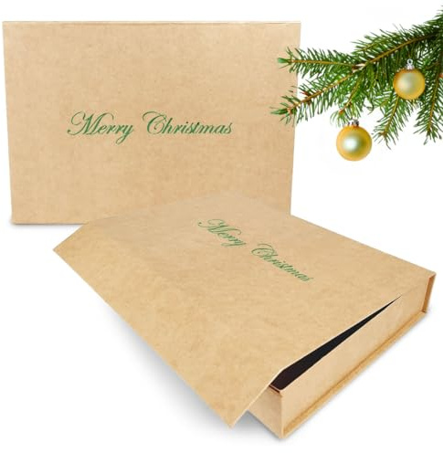Verpackungswelt Geschenk-Box Weihnachten (1 Stk.) | 31x22x5 cm | Geschenk-Karton mit Deckel & Magnet-Verschluss für Weihnachtsgeschenke | Weihnachtsverpackung mit Aufschrift 'Merry Christmas' Grün