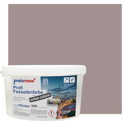 Preismaxx Profi Fassadenfarbe urban colors, bunte Außenfarbe, braun, felsbraun, rock brown 10L, matte, wasserabweisende Aussen-Dispersion, hohe Wasserdampfdurchlässigkeit