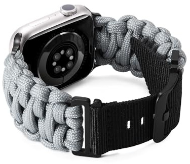 BINLUN Kompatibel mit Apple Watch Armband Paracord 550 42mm/44mm/45mm/46mm/49mm Militär Stil Robustes Nylon Sportarmband Ersatzarmband für iWatch 10/9/8/7/6/5/4/3/2/1/SE Herren Damen 8 Farben(Grau)