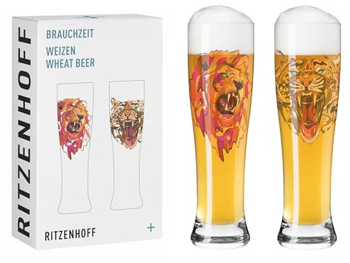 Ritzenhoff 3481011 Vaso de cerveza de trigo 500 ml - Set de 2 - Serie Brauchzeit Set - 2 piezas con motivo animal, impresión digital multicolor