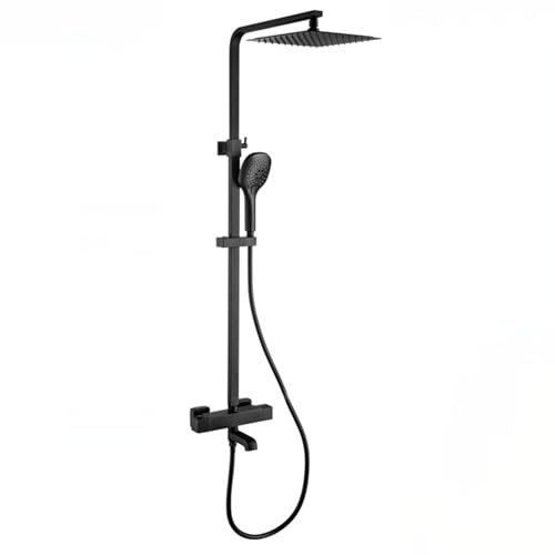 BiaoTeng Colonne de Douche Fixation Murale Réglable Noir, Sortie d'eau 3 Fonctions Systeme Douche Murale en Laiton, Systeme de Douche pour Baignoire, Noir