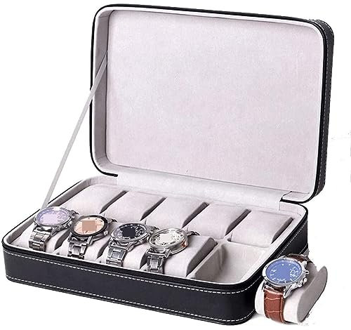 HJDQMDHA Uhrenkoffer Staubdichte Uhr-Aufbewahrungsbox, tragbare Reise-Uhrenvitrine, leicht, elegant, PU-Leder, mit Reißverschluss, Uhren-Display-Box (Farbe Uhrenaufbewahrung