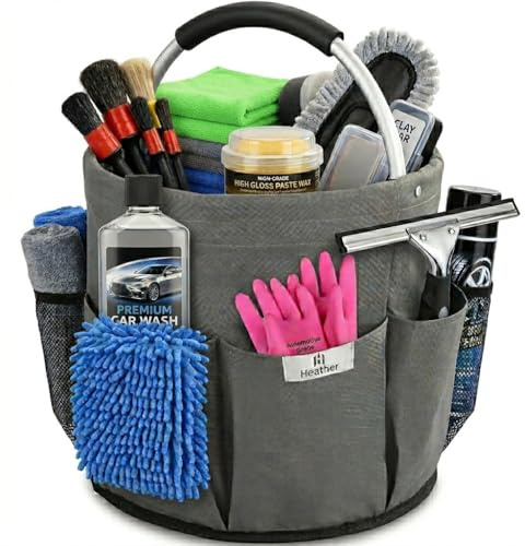 Heather UK Cleaning Caddy with Handle Bucket Cushioned Cleaning Bag for Cleaning Products Organiser, Collapsible under Sink Storage with Handle, Soft Grip, Grey