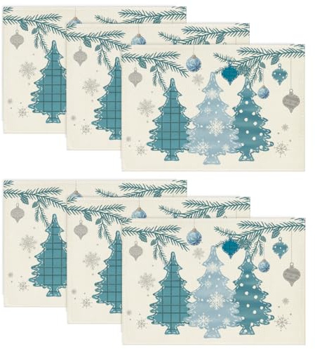 Artoid Mode Blau Kiefer Bäume Weihnachten Platzsets 6er Set, 30x45cm Winter Xmas Tischset Waschbar Platzdeckchen Küche Party Deko