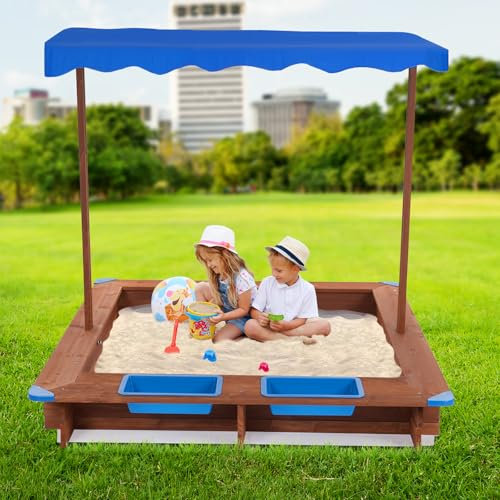Sandkasten aus Massivholz126*121 * 118cm Sandbox Imprägniert Sandbox inkl. Bodenplane Sandkästen für den Garten