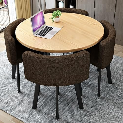 LHXLSH Empfangsraum Club Tisch und Stuhl Set Besprechungstisch Runder Esstisch Mit 4 Stühlen Set, Verkaufsbüro, für Esszimmer, Café und Kleine Räume(Dark Brown)