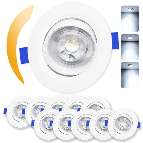 Cinsenten 10 Pack LED Ceiling Downlights 230V 30° Tiltable Φ70-80mm, LED Recessed Ceiling Spotlights 5W, Bathroom Spotlights IP44 Waterproof, Cool White 6000K, Flat Spot Lights Round White