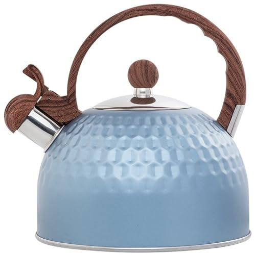 Bouilloire sifflante élégante en acier inoxydable pour toutes les cuisinières, induction, gaz, électrique et halogène - Bleu - 2,6 l