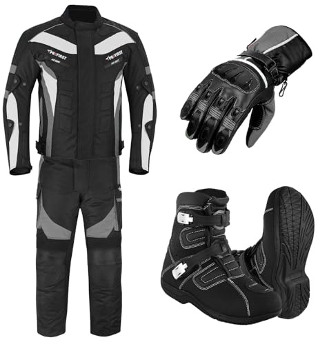 Motorcycle Protected 2 Piece Suit For Men, Bike Jacket WaterProof Fabric CE Armour Protected Trouser, Gloves With Long Leather Boots, Motorcycle Accessories CE-Approved