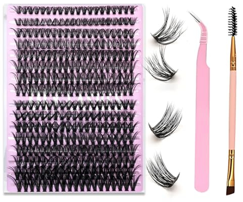 VONJUMA 288 Pcs Extension Cils Cils Volume Cluster Faux Cils Individuel Curl Mix Extensions De Cils Cluster Diy Volume Effet 3D Et 4D Avec Cluster Lashes Et Brosse À Mascara