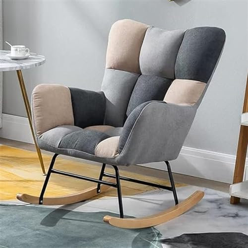 Moderner Schaukelstuhl aus Samt mit Fußhocker, hohe Rückenlehne, Armlehnen, Massivholzbeine, bequemer Einzel-Sofasessel für Wohnzimmer oder Schlafzimmer