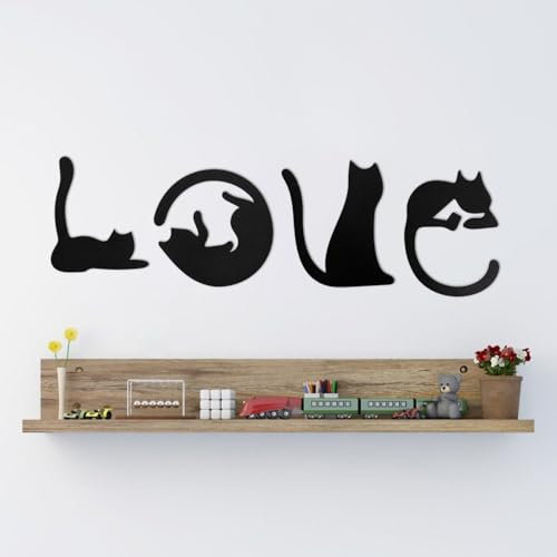 Decorazione da Parete in Metallo, Gatto Metallo Nero Parete Gattino Arte Ferro Decorazioni Gatti Artistica Muro per Casa Wall Hanging Decor, Micio Silhouette Appendere Murale per Camera
