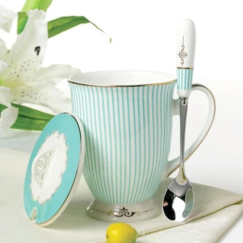 KKRANG Set di Tazze da caffè Blu Europee, piattini, Porcellana Inglese, tè del pomeriggio, Tazze da tè in Porcellana, Regalo per Feste a casa