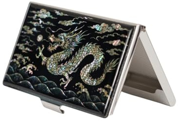 February Mountain Perlmutt-Visitenkartenetui – Korea Geschenk, schlankes Metall-Etui für Kreditkarten & Visitenkarten, RFID-Schutz (Dragon)