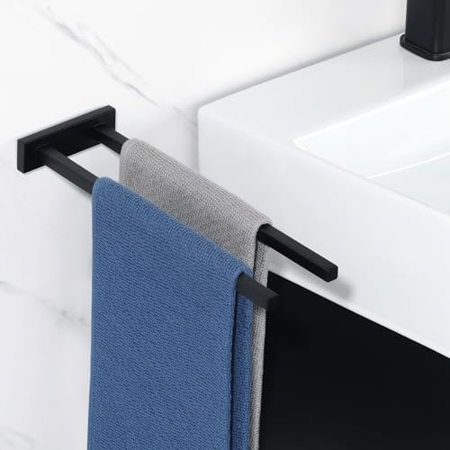 SAYAYO Double Barre Porte Serviette Mural Salle de Bain, Support Serviette en Acier Inoxydable pour Salle de Bain Cuisine Lavabo, 30CM Noir Mat, EGKN2302-90D-300-B