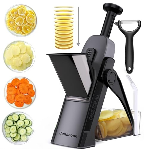 Safe Mandoline Slicer for Kitchen, Adjustable Thickness 0.1-8 mm, Professional Vegetable Slicer, Potato Slicer, Food Chopper French Fry Cutte, Mandolin, Chopping Artifact Fast Veggie (Black Knight)