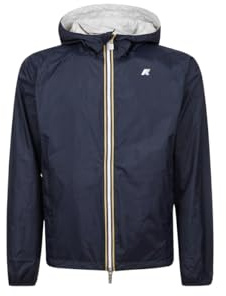 K-Way Giacca Unisex, Modello Jake Plus.2, in Nylon Ripstop Impermeabile, Cappuccio Regolabile con Coulisse, Chiusura con Zip, Tasche sul Davanti, vestibilità Slim, Reversibile Colore Blu e beig