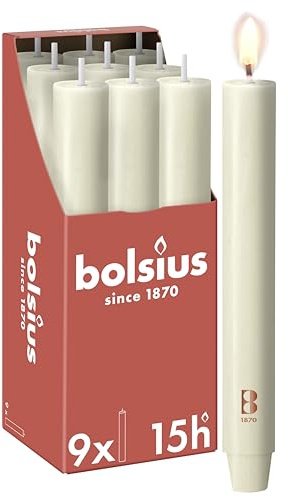 Bolsius Bougie chandelles XL rustique - 23 x 3 cm - Ivoire - 9 pièces - Longueur de combustion : 15 heures - Non parfumée - Contient de la cire végétale naturelle - Sans huile de palme