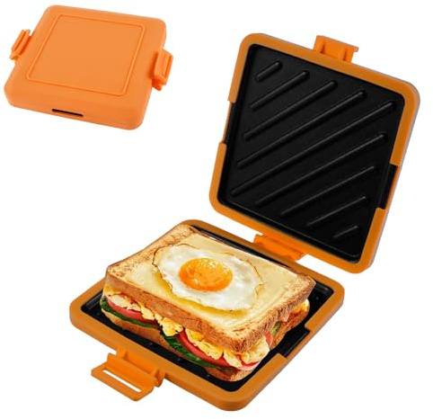 Microwave Toastie Sandwich Maker Wireless Toastie Maker Silicone Microwaveable Cookware Nonstick Plates Heatwave Technology for Cooking Delicious Crispy Sandwiches (Orange)
