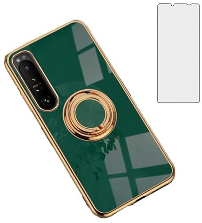 Asuwish Phone Case for Sony Xperia 10 III 3 / Xperia10III 5G and Ring Holder Kickstand with Tempered Glass Screen Protector Cover Slim Cell Soft TPU Accessories Experia 10III XQ-BT52 Women Men Green