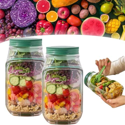 Salad Pod, Salad Containers for Lunch, Vertical Layering Salad Pod Built, Portable Leakproof Container Keep It Fresh Container for Lunch Bowl with Leak Proof Dressing Case (2pcs)