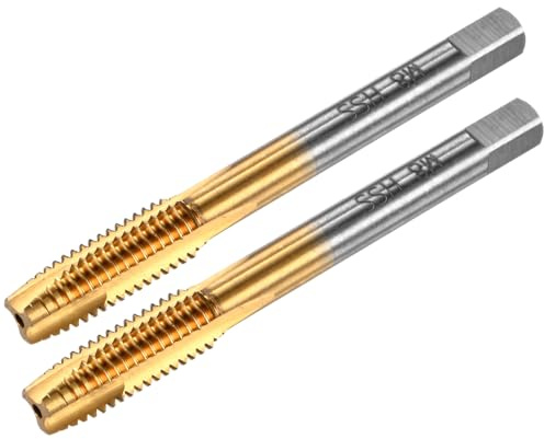 M METERXITY 2-Pack Metric Thread Tap M8x1.25mm HSS Titanium Coated | 71mm Length, Straight Flute, Right Hand Thread, Screw Tapping Tool, for Drilling Milling Machines CNC Machine Tools