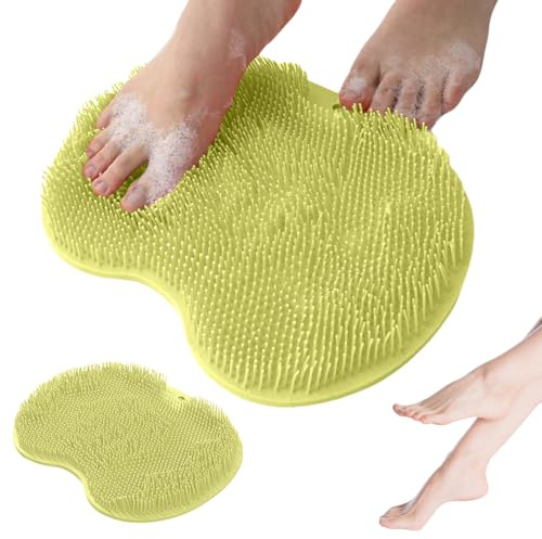 Shower Foot Scrubber Mat with Non-Slip Suction Cups, Non Slip Bathtub and Shower Mat with Suction Cups and Drain Holes, Foot Back Cleaning Pad Back Washer Exfoliating Bath Wash Pad (Green)
