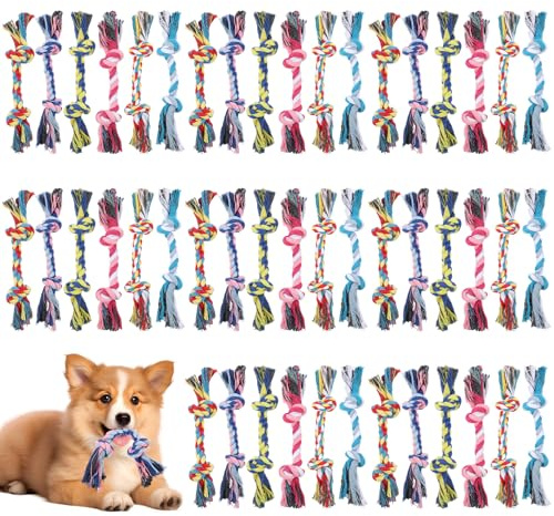 IANFAN 48 Pcs Dog Rope Toys Bulk for Medium and Small Dogs, Multi Color Dental Cotton Puppy Teething Toys 2 Knot Indestructible Chew Tug of War Dog Toys for Aggressive Chewers Supplies
