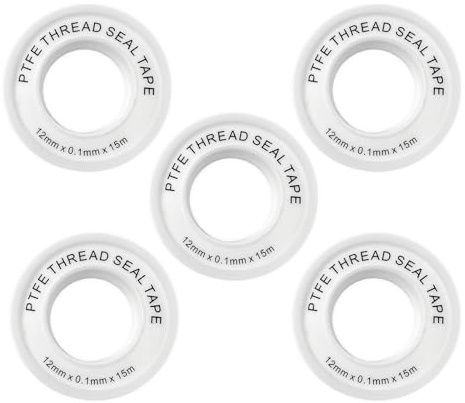 5 Pcs Plumbers Tape, PTFE Tape Pack, Teflon Plumbing Tape,PTFE Thread Seal Tape, Teflon Plumbing Tape For Prevent Leakage of Pipes, Shower Head and Sewers(with Snap On Cover in White)