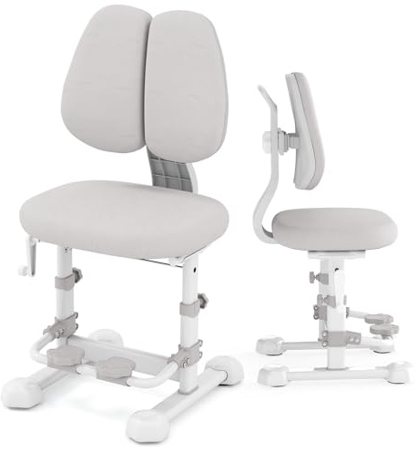 LIFEZEAL Kinder Schreibtischstuhl Höhenverstellbar, Kinderstuhl mit ergonomischer Doppellehne, Gepolsterter Drehstuhl für Studium, Computerstuhl für Jungen & Mädchen, Max. 100 kg (Form 1, Grau)