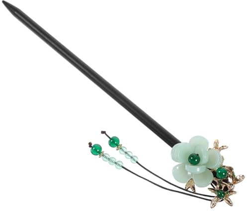 Mikikit Bastoncino per Chioma Facile da Abbinare in Legno Stile Cinese Vintage Fiore e Nappine per Acconciature Eleganti e Raccolte