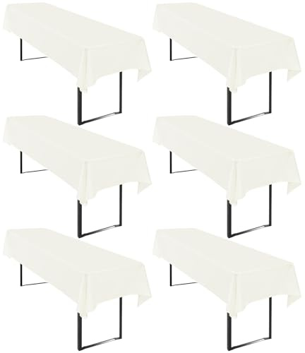 6 Stück Tischdecke Bierzeltgarnitur 100 x 250cm Elfenbein Biertischdecke für 50-70 cm Tischbreite, Polyester wasserdichte & Wiederverwendbar Biertisch Tischdecken für Biertischgarnitur
