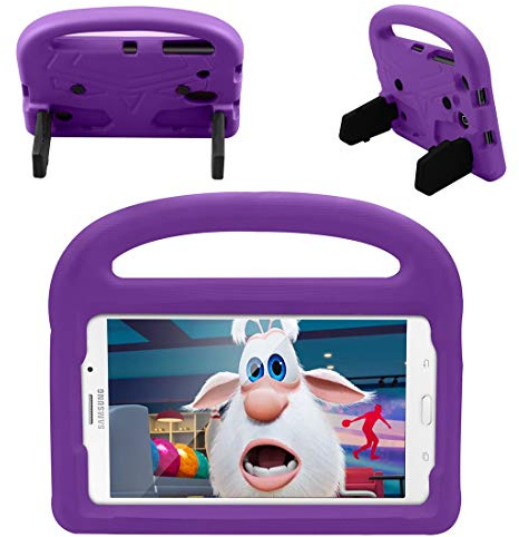 Resa med surfplatta Tablet Väska till Galaxy Tab A T385 / T380 (2017) Silikonväska For barn, For ShocktoP-lätta droppskyddade stativ tablettväska, med handtag och kickstand(Purper)